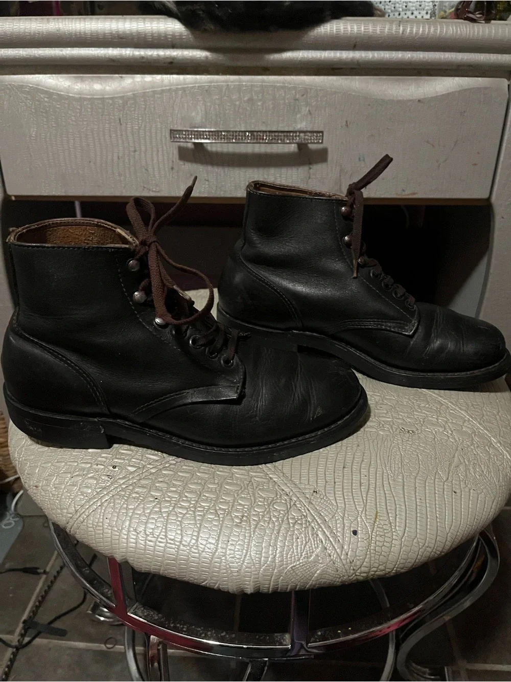 Men's Black Lace-Up vintage Leather Boots “Nitrene” brand I believe